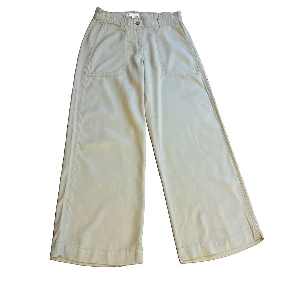 Banana Republic Women's Super-Soft Soma Mid-Rise Wide-Leg Pants Green Tea Sz S